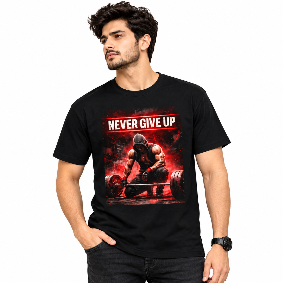 Never Give Up Gym Motivation T-Shirt | Men's & Women's Fitness Graphic Tee | OJVIRA