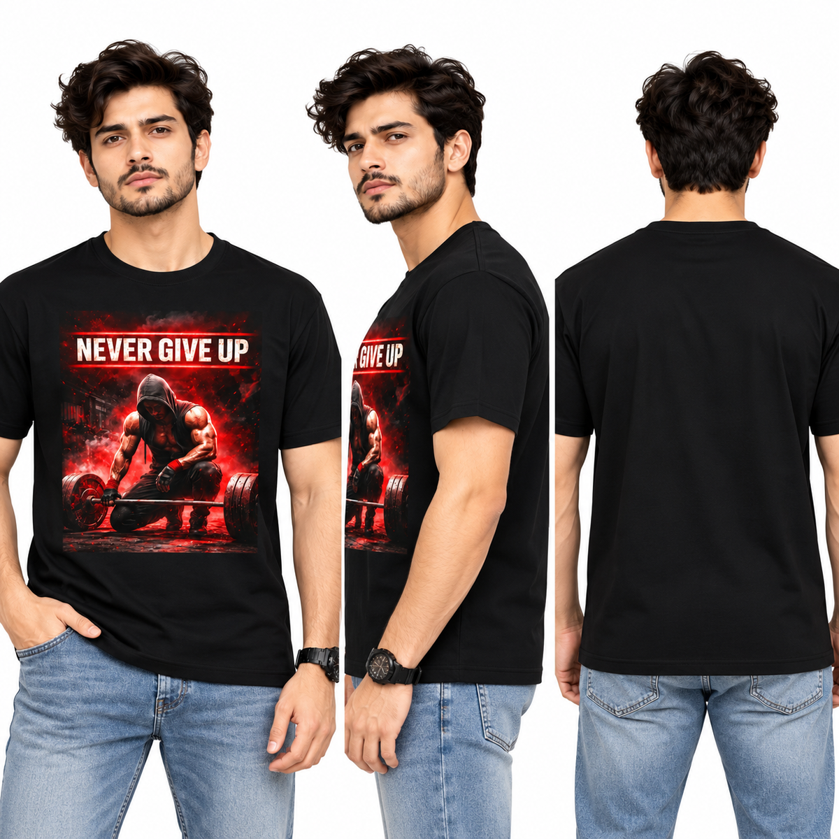 Never Give Up Gym Motivation T-Shirt | Men's & Women's Fitness Graphic Tee | OJVIRA