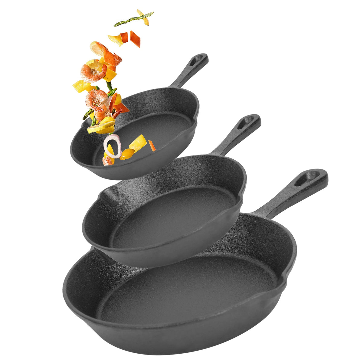 3-Piece Pre-Seasoned Cast Iron Skillet Set – Oven Safe Cookware