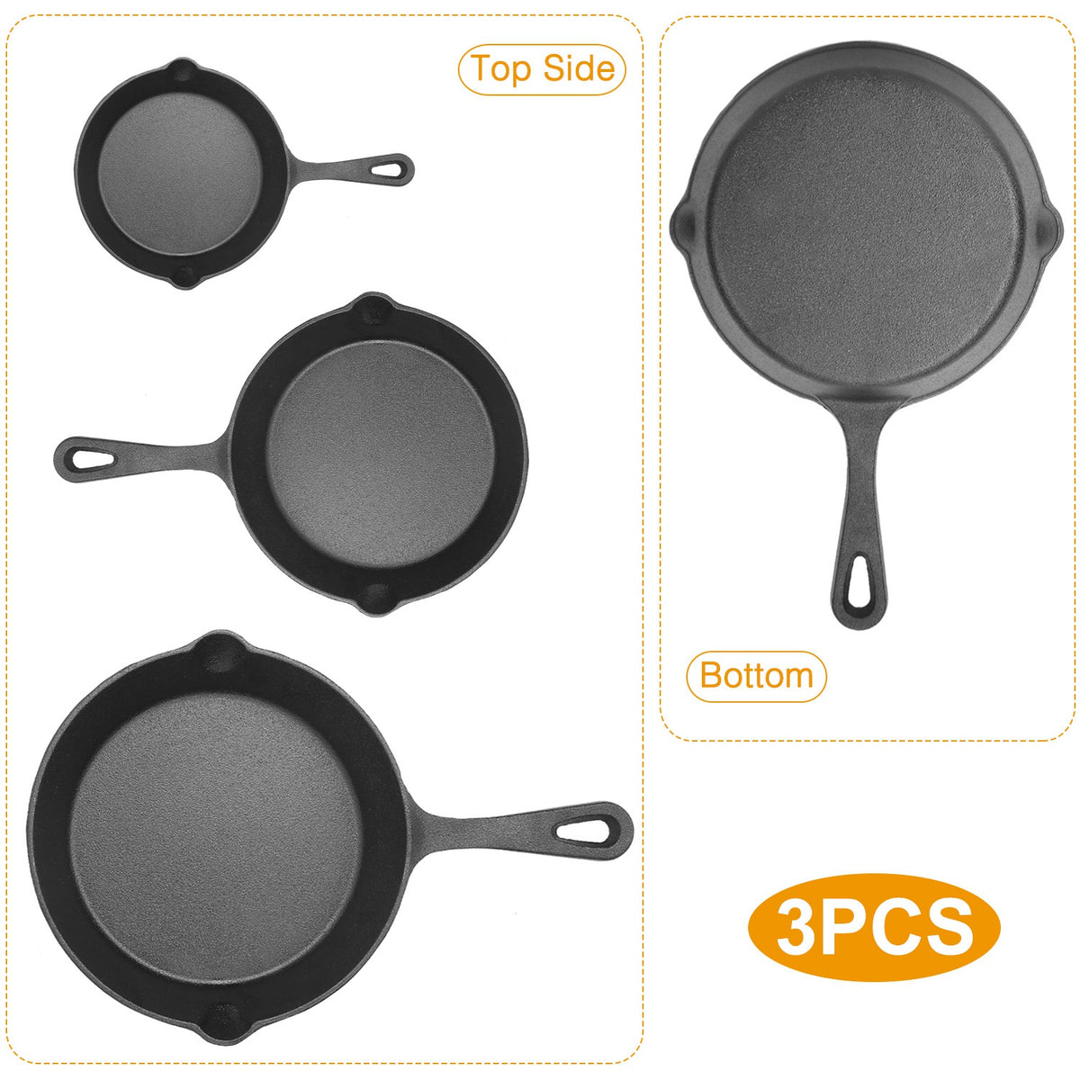 3-Piece Pre-Seasoned Cast Iron Skillet Set – Oven Safe Cookware