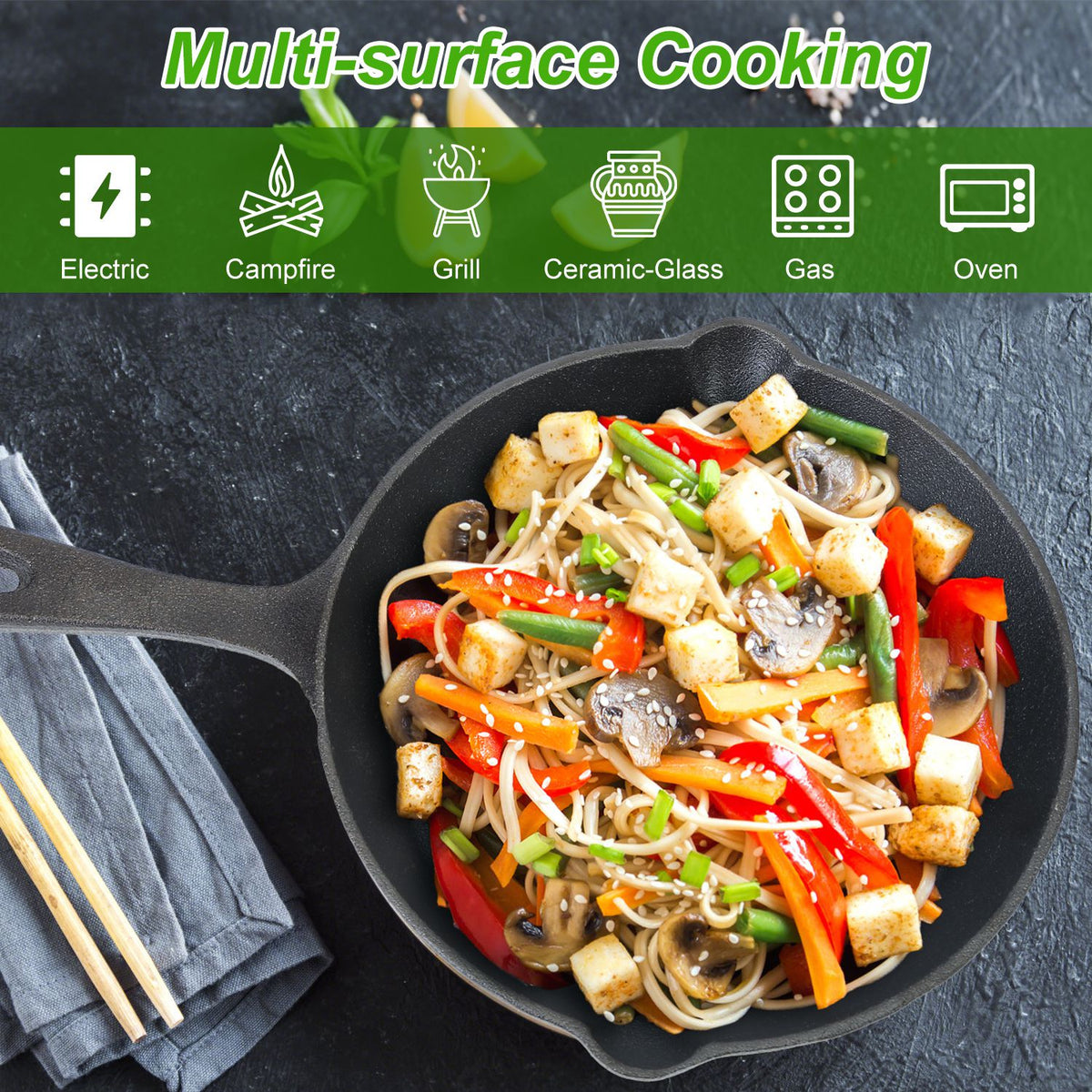 3-Piece Pre-Seasoned Cast Iron Skillet Set – Oven Safe Cookware