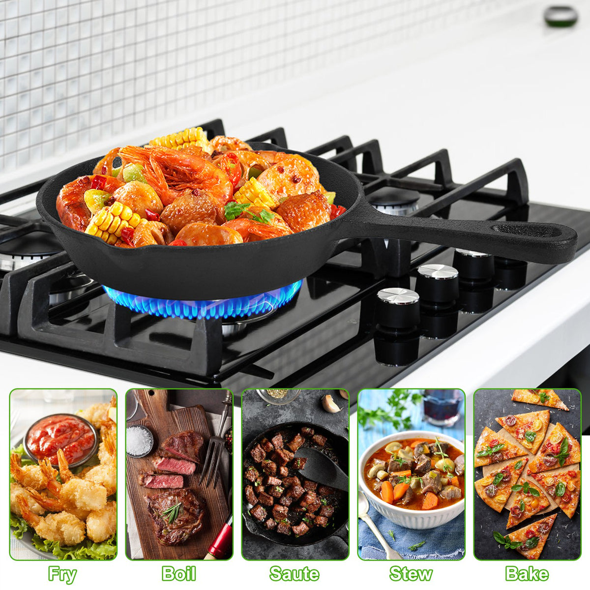3-Piece Pre-Seasoned Cast Iron Skillet Set – Oven Safe Cookware