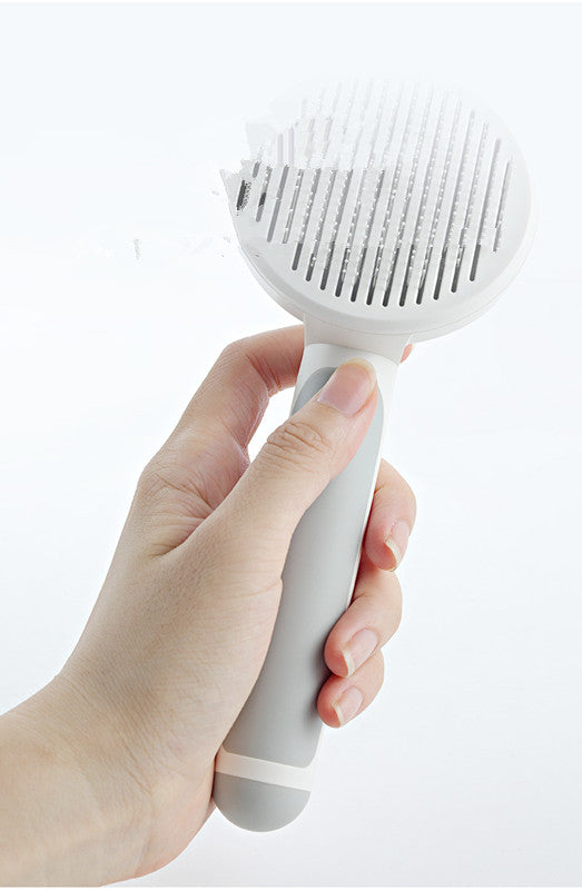 Round Handle Pet Grooming Comb – Self Cleaning Dog & Cat Hair Remover Brush | Gentle Deshedding Tool
