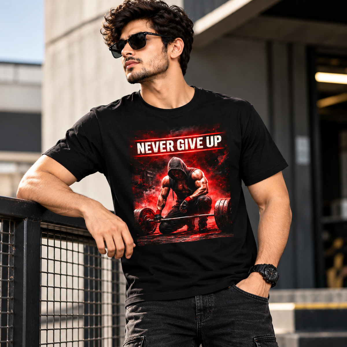 Never Give Up Gym Motivation T-Shirt | Men's & Women's Fitness Graphic Tee | OJVIRA