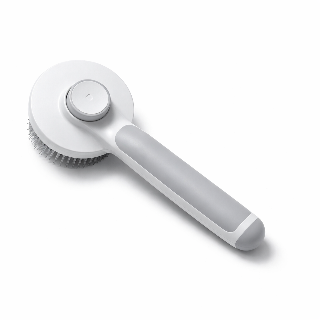 Round Handle Pet Grooming Comb – Self Cleaning Dog & Cat Hair Remover Brush | Gentle Deshedding Tool