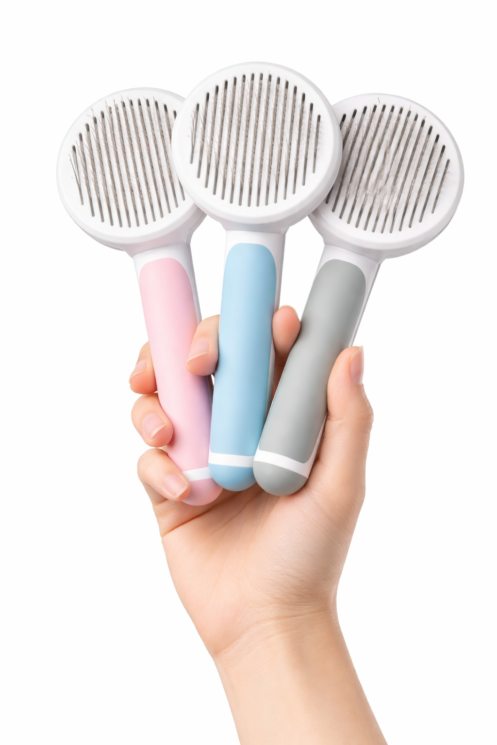 Round Handle Pet Grooming Comb – Self Cleaning Dog & Cat Hair Remover Brush | Gentle Deshedding Tool