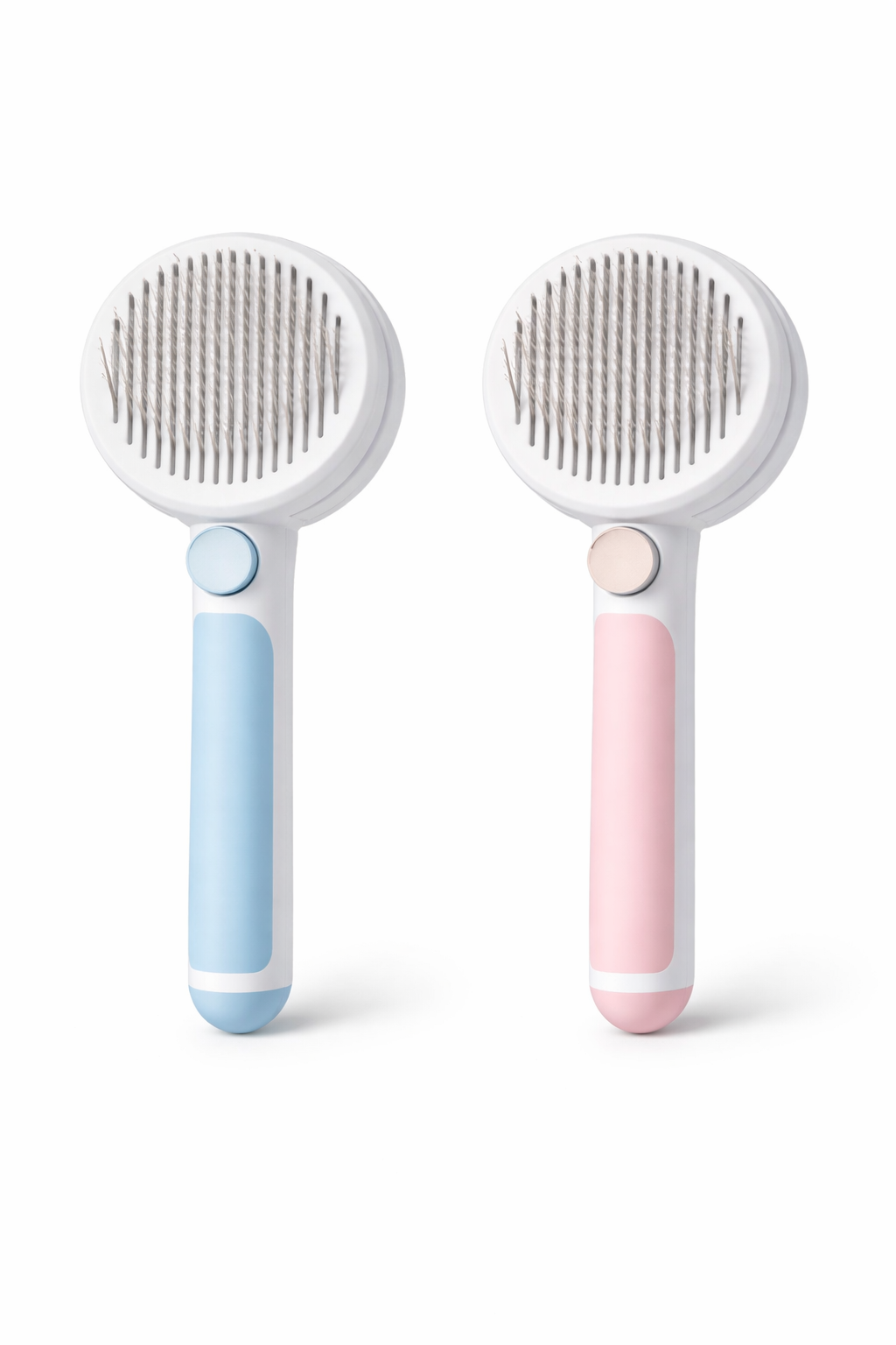 Round Handle Pet Grooming Comb – Self Cleaning Dog & Cat Hair Remover Brush | Gentle Deshedding Tool